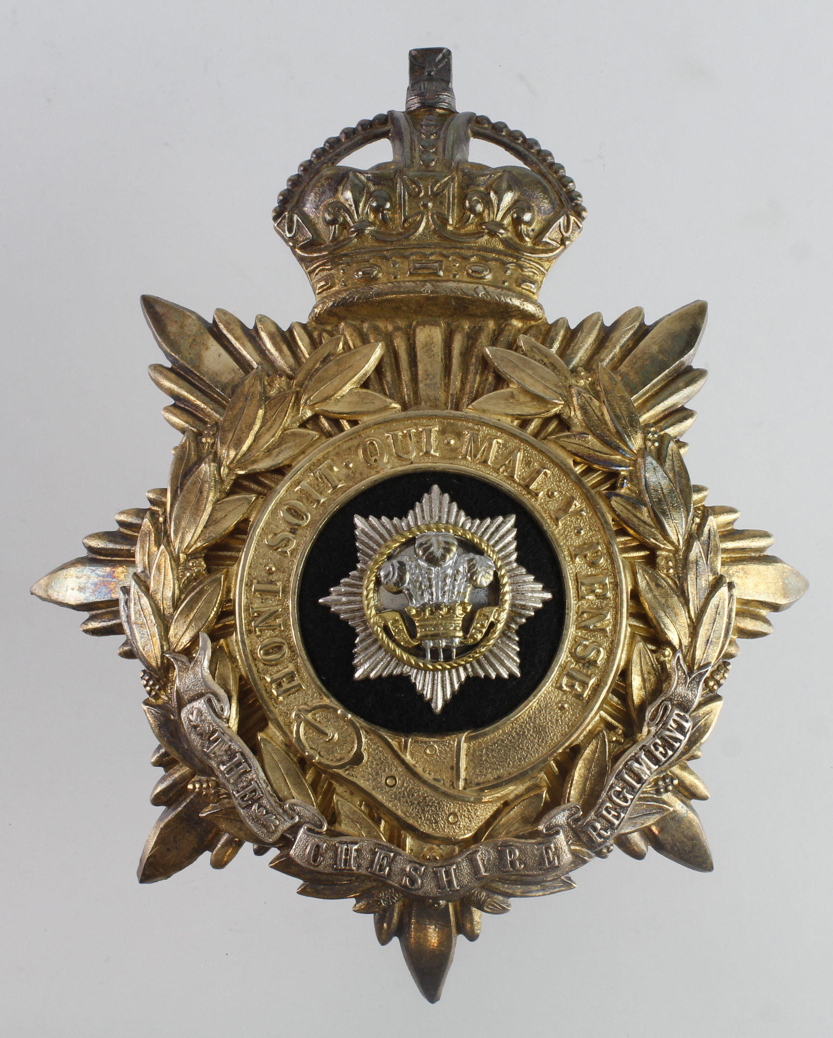 Cheshire Regiment KC Officers Helmet Plate
