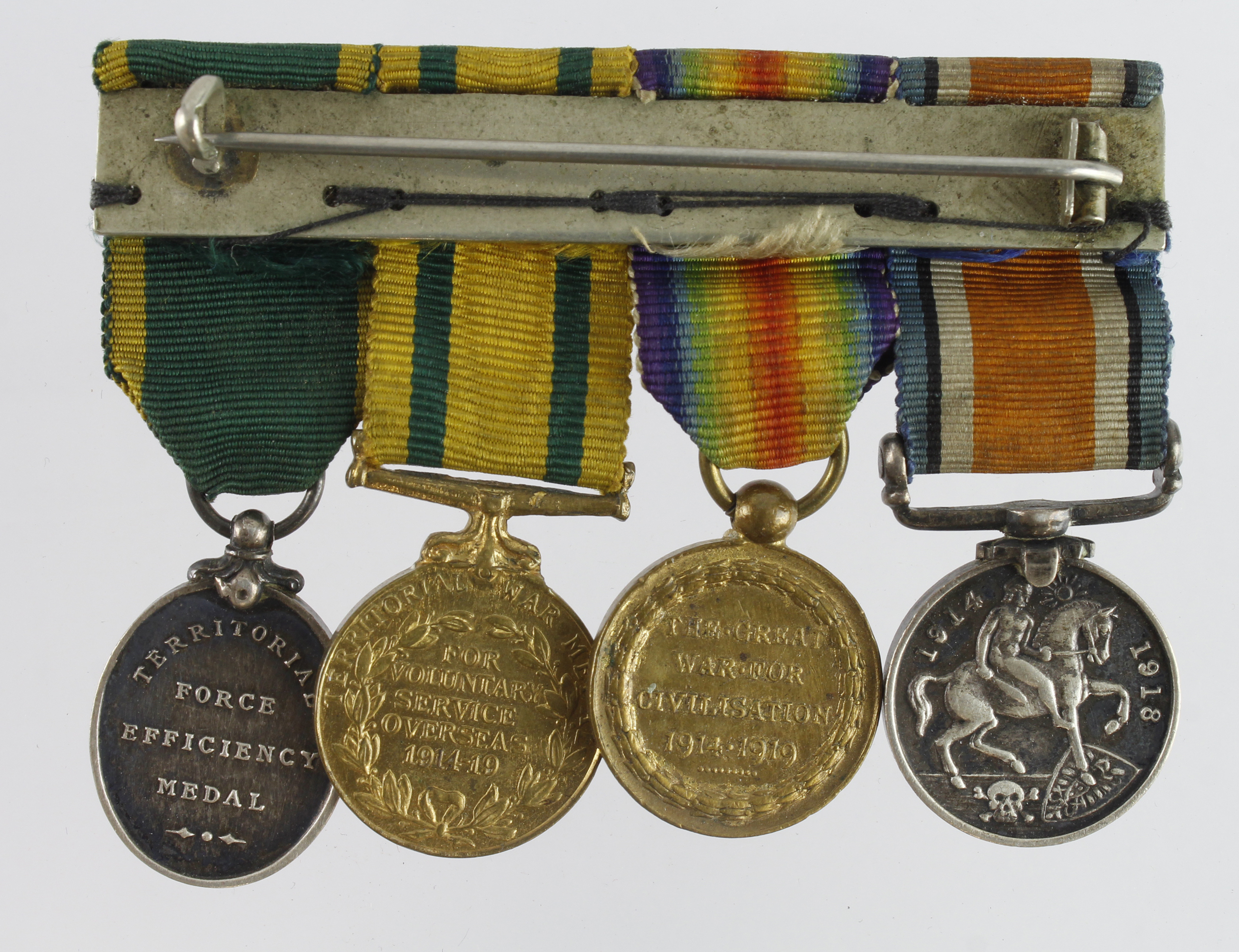 Minature Medal group mounted as worn - BWM & Victory Medal, Territorial War Medal, GV Territorial - Bild 2 aus 2