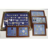 Cap badges - collection of mainly modern staybright badges housed in 6x glazed frames (Buyer