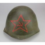 Russian WW2 Combat helmet, various stampings inc PO6T 4 / T5A3-39r has a Red Star painted to