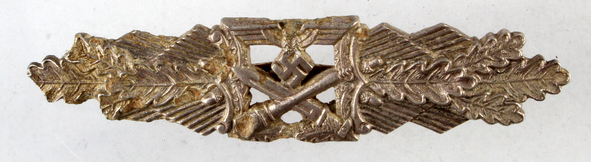German close combat clasp in silver, excavated condition with slight damage to one corner.