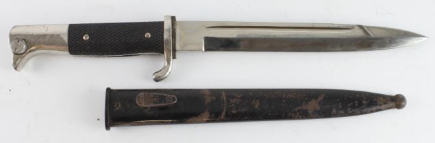 German WW2 Police short blade dress bayonet blade maker marked EMIL VOOS Solingen in its black