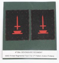 Cloth Badges: 4th Bttn. Devonshire Regiment WW2 printed cloth formation sign badges made by '