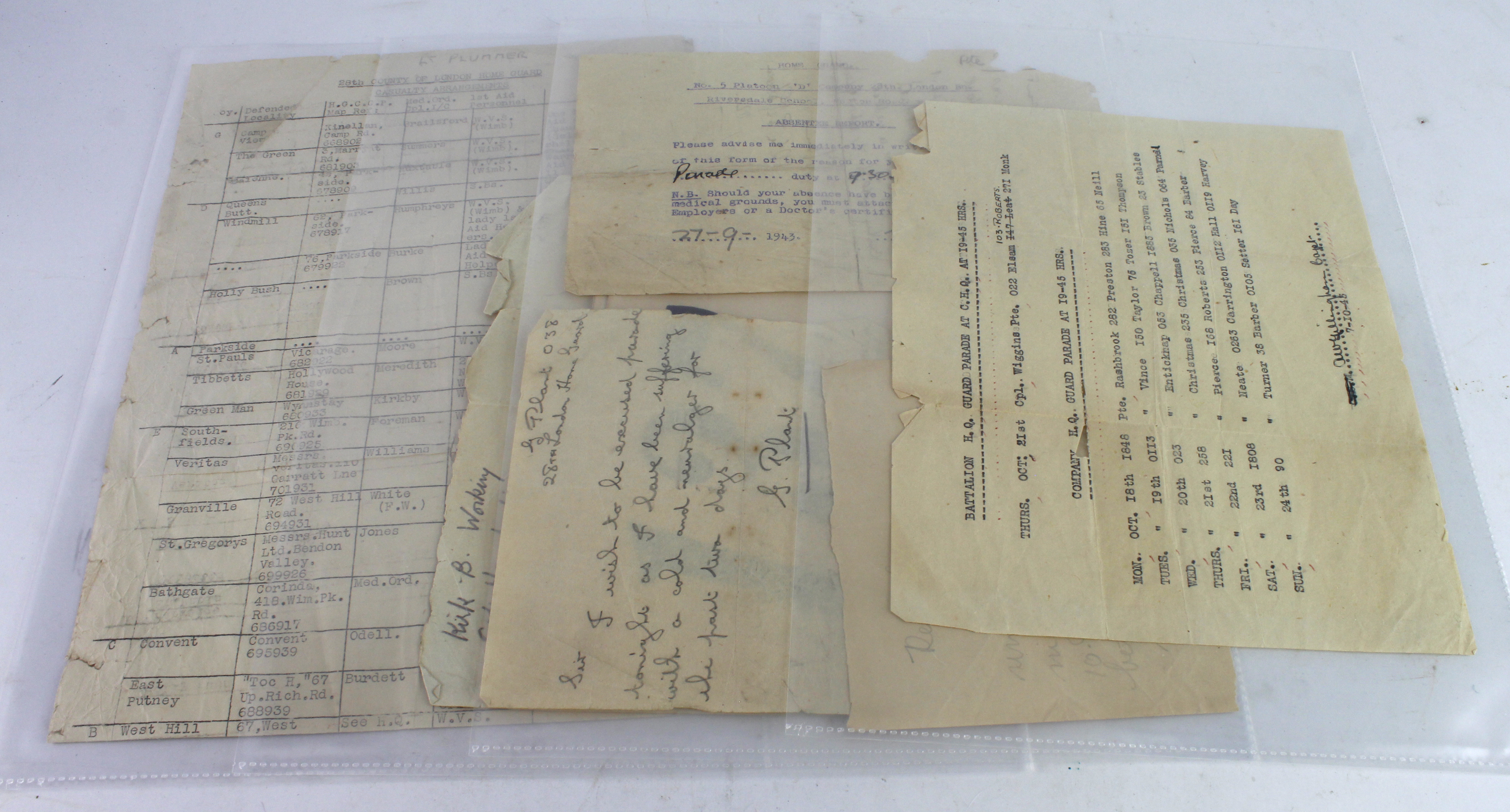 WW2 28th County of London Home Guard documents, group photo etc.