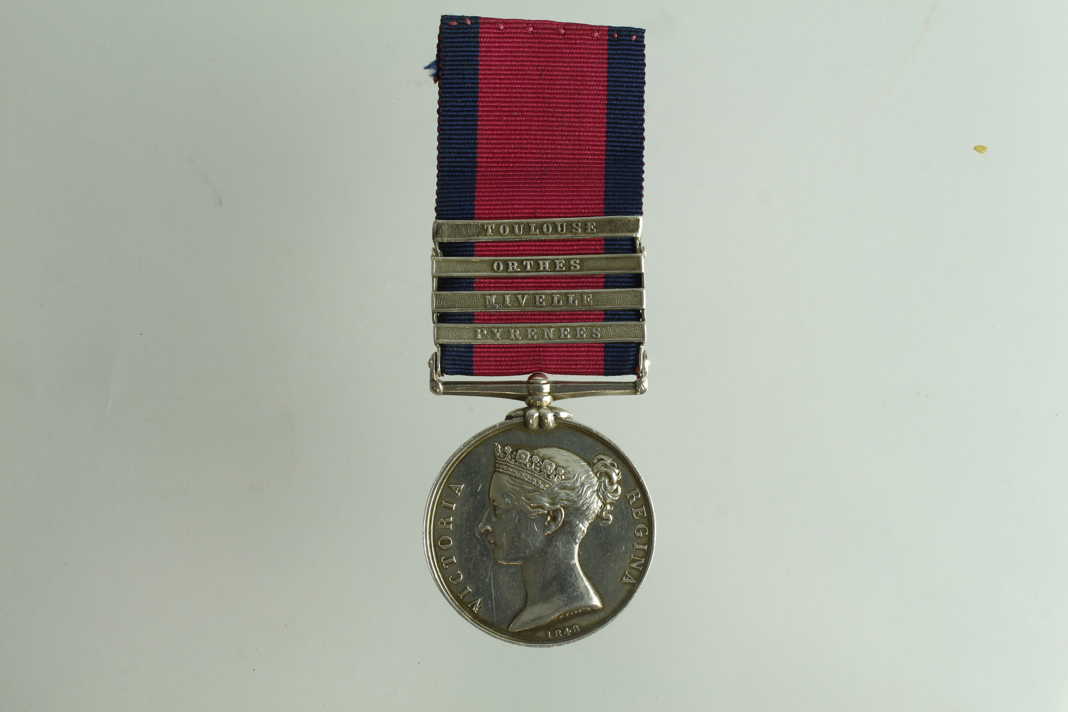 Militray General Service Medal 1848 with bars Pyrenees / Nivelle / Orthes / Toulouse correctly named