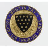 Volunteer Training Corps., Mounts Bay (Cornwall) rare brass & enamel V.T.C. badge.