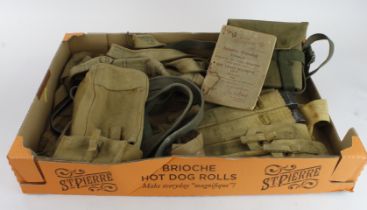 Box of WW2 Militaria to include cased Bino's, Sten Mags, and Bandolier, Slings, etc (Qty) Buyer