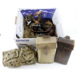 Box of Militaria including WW1 Springfield Bandolier, Map case, Grenade Vest, Pouches, loads of