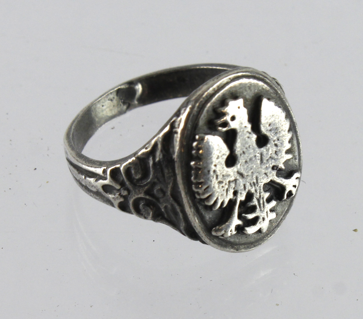 Poland a Free Polish era mans finger ring, 800 silver stamped, wear overall.