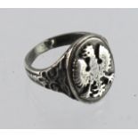 Poland a Free Polish era mans finger ring, 800 silver stamped, wear overall.