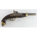 Single shot martial percussion pistol, probably a French M1822/1842. Round barrel 8", 13 Bore,