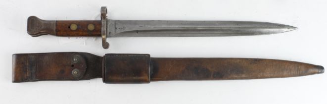 Bayonet P1888 MkI with MkII* scabbard and integral frog (tear to leather frog, no losses) pommel