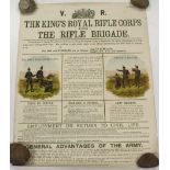 British Army Victorian original recruiting poster, KRRC & Rifle Brigade, October 1897, some age