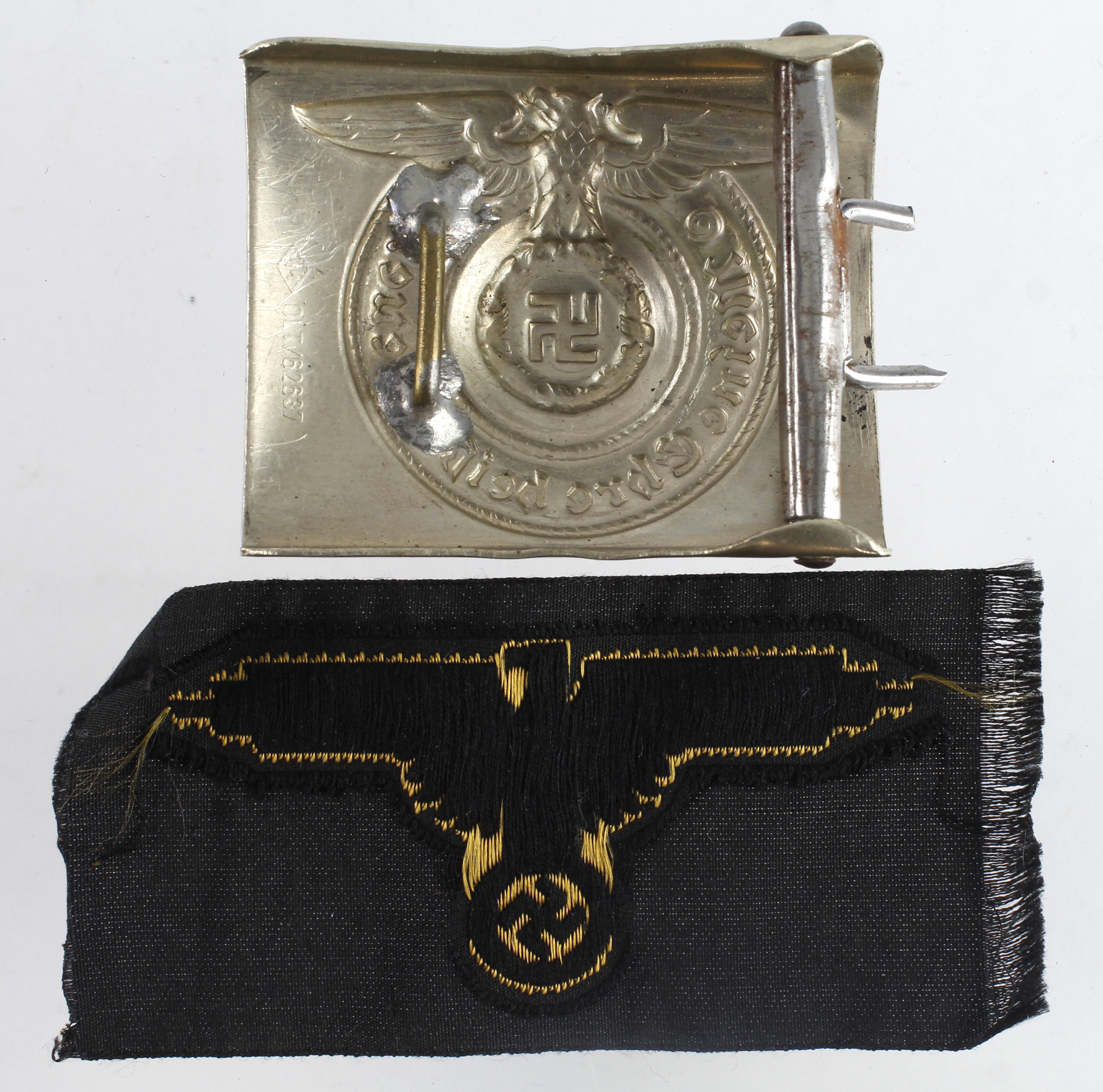 Germany from a one owner collection an SS Belt buckle and Bevo cloth eagle. - Image 2 of 2