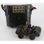 WW1 pair of German Carl Zeiss x 8 military binoculars in their black leather field case.