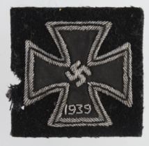 Germany from a one owner collection, an Iron Cross a cloth WW2 1st class on black Panzer backing.