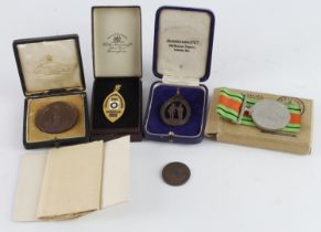 WW2 Defence Medal in named box Mrs C S Dickman, Newmarket, Nailsworth, Glouc. Plus various cased