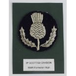 Cloth Badge: 9th Scottish Division WW1 embroidered felt formation sign badge in excellent