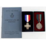 General Service Cross and Voluntary Service medal both in silver and in boxes of issue, named to