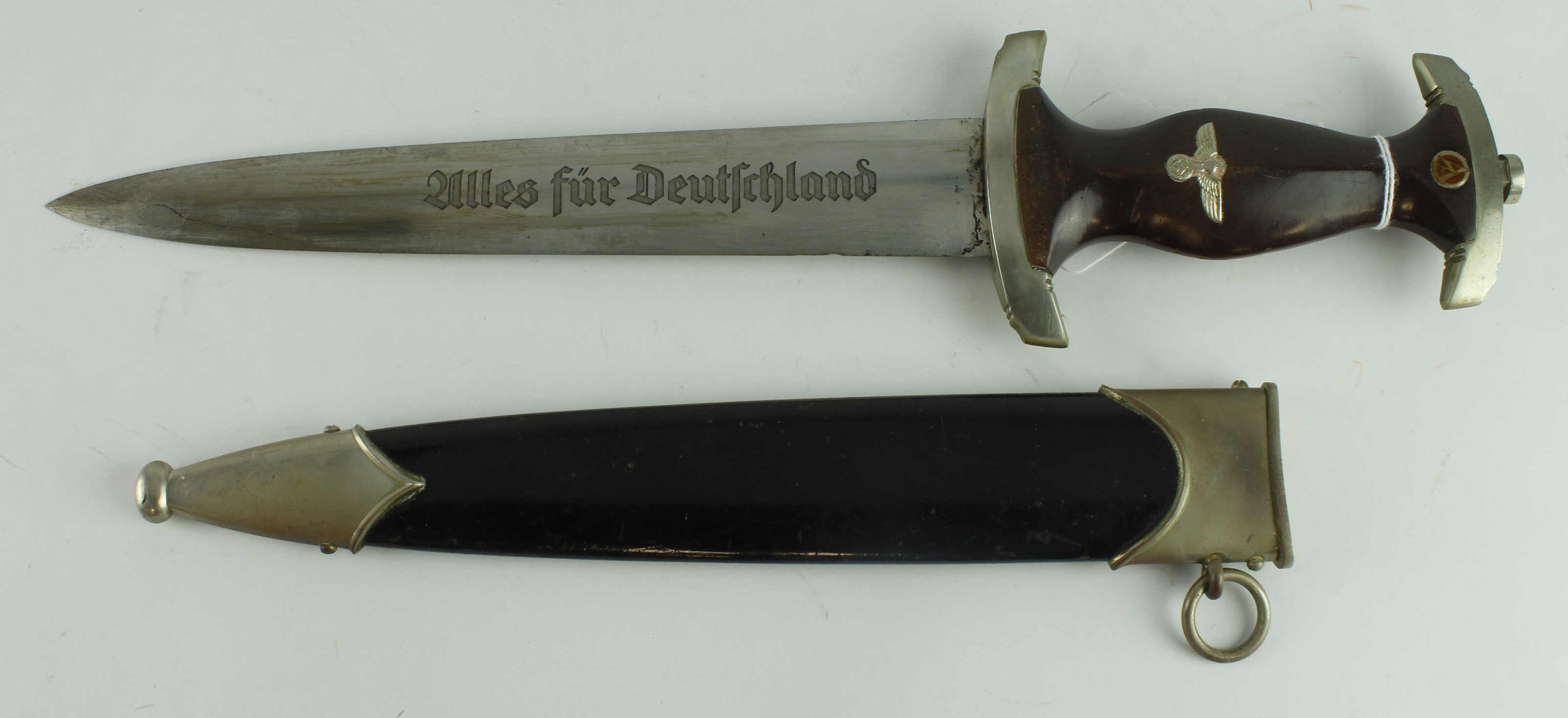 German SA dagger with black painted scabbard, blade maker marked 'F.Herder A.S. Solingen'.