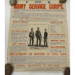 British Army Victorian original recruiting poster, Army Service Corps, April 1898, some age wear,