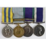 Group mounted as worn - Korea Medal QE2 (PO/X.6721 A C Andrews CPL RM), UN Korea Medal, CSM QE2 with