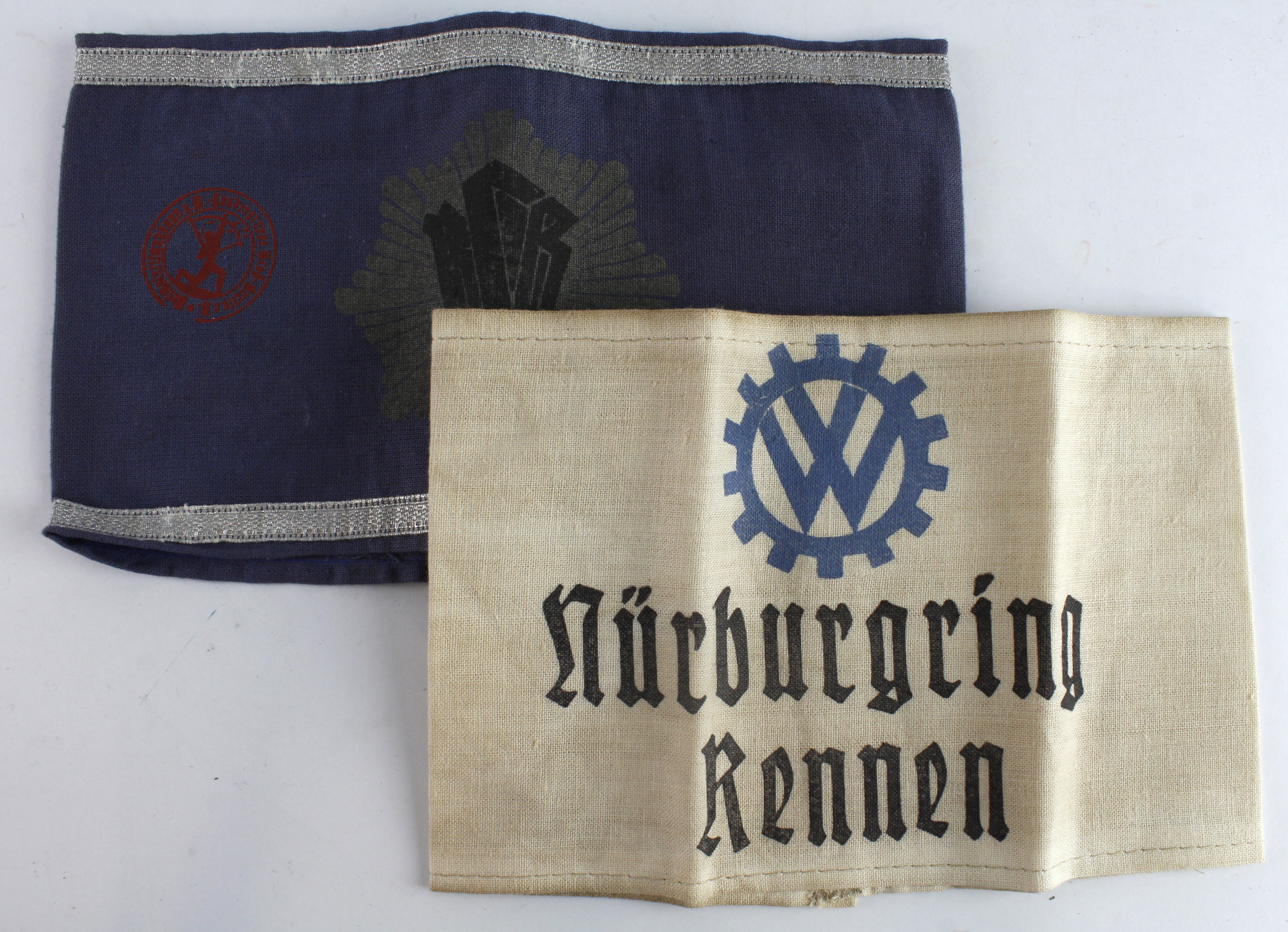 Germany a VW Volkswagen factory workers armband, and another air raids armband.