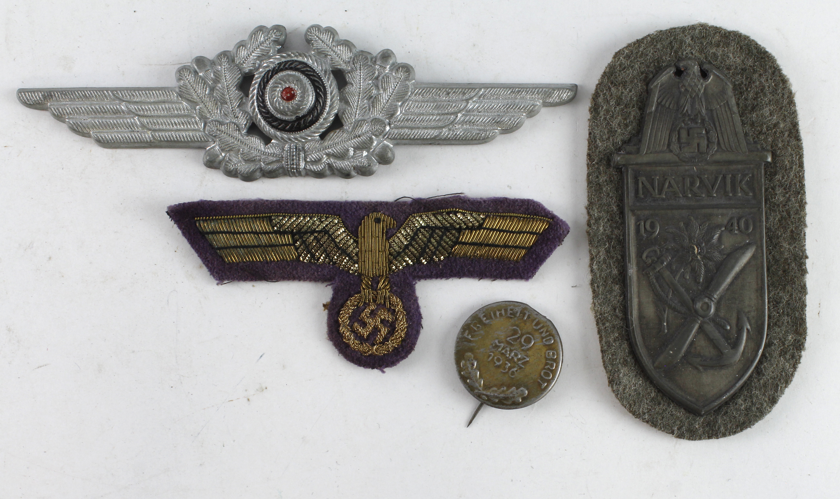 German Third Reich Narvik badge and officer's cap oak leaves.