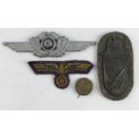 German Third Reich Narvik badge and officer's cap oak leaves.