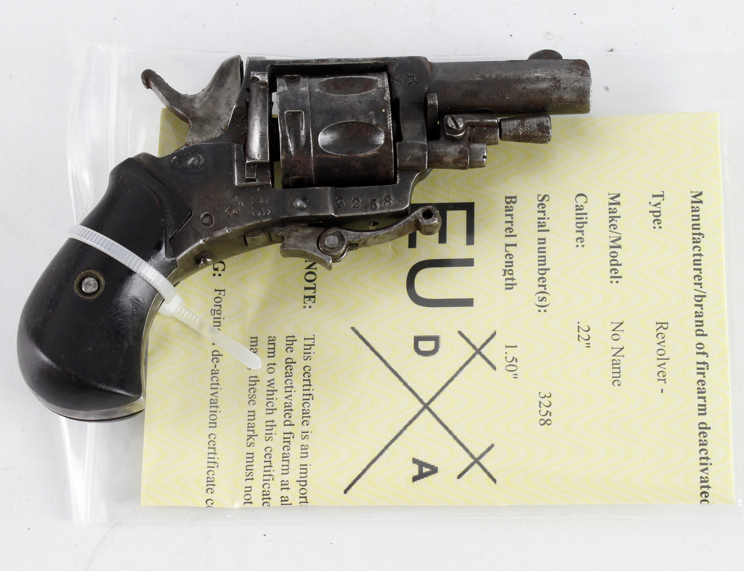 Belgian (?) .22 small revolver / pocket pistol. Barrel 1.50", folding trigger. With Current