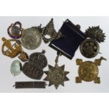 Badges selection of sweethearts and lapel badges including Queens Regiment Rifle brooch etc.