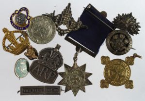 Badges selection of sweethearts and lapel badges including Queens Regiment Rifle brooch etc.