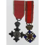Minature Medal group mounted as worn - OBE (Civil) and Order of Commander of Romanian Star WW2