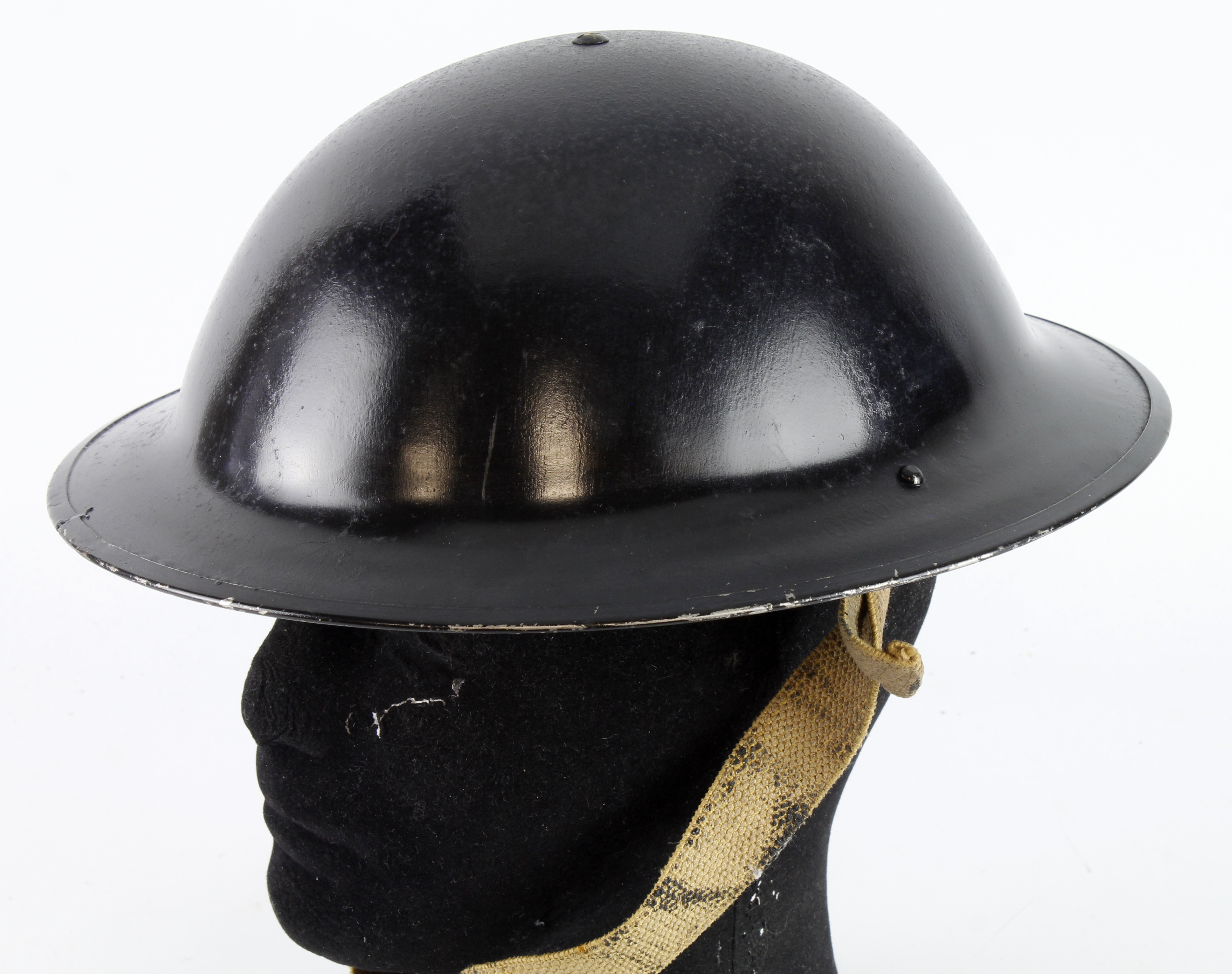 British unissued (?) Home Front helmet with liner and chinstrap, maker marked 'BO & Co 1 43'