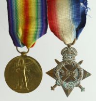 1915 Star & Victory Medal (970 Pte A Southgate Middx Regt) served 7th Bn. (2)