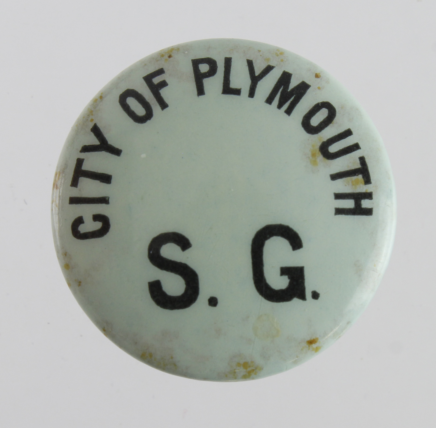Voluntary Training Corps (poss.) badge, City of Plymouth, S.G. (celluloid & metal badge) the S.G.