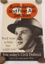 Home Front Poster Civil Defence Ambulance and First Aid section, appears late WW2.