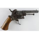 Belgian 6 shot pinfire pocket revolver, calibre 7mm. Cylinder with Belgian proof mark, sidegate (