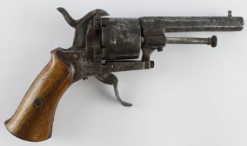 Belgian 6 shot pinfire pocket revolver, calibre 7mm. Cylinder with Belgian proof mark, sidegate (
