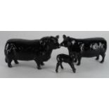 Beswick. Three Beswick figures, comprising Aberdeen Angus Bull, Cow & Calf, tallest 11.5cm approx.