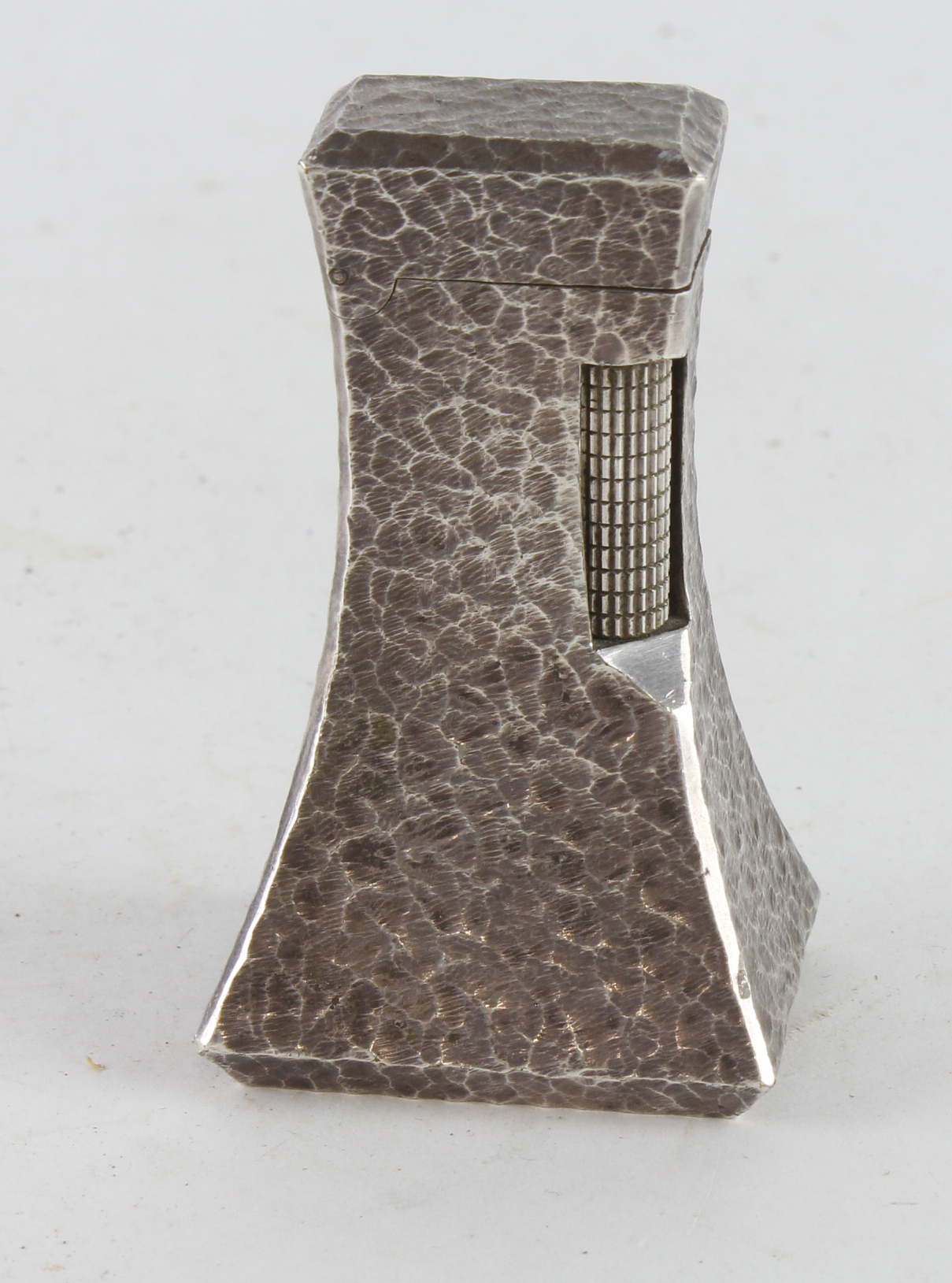 Dunhill white metal lighter (unusual shape), makers stamp to base, height 70mm (untested)