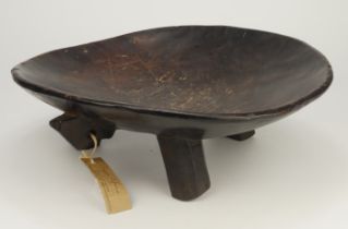 Mid-century Tsonga/Swazi handcarved tribal food bowl (umcwembe). Dark patina with signs of use.
