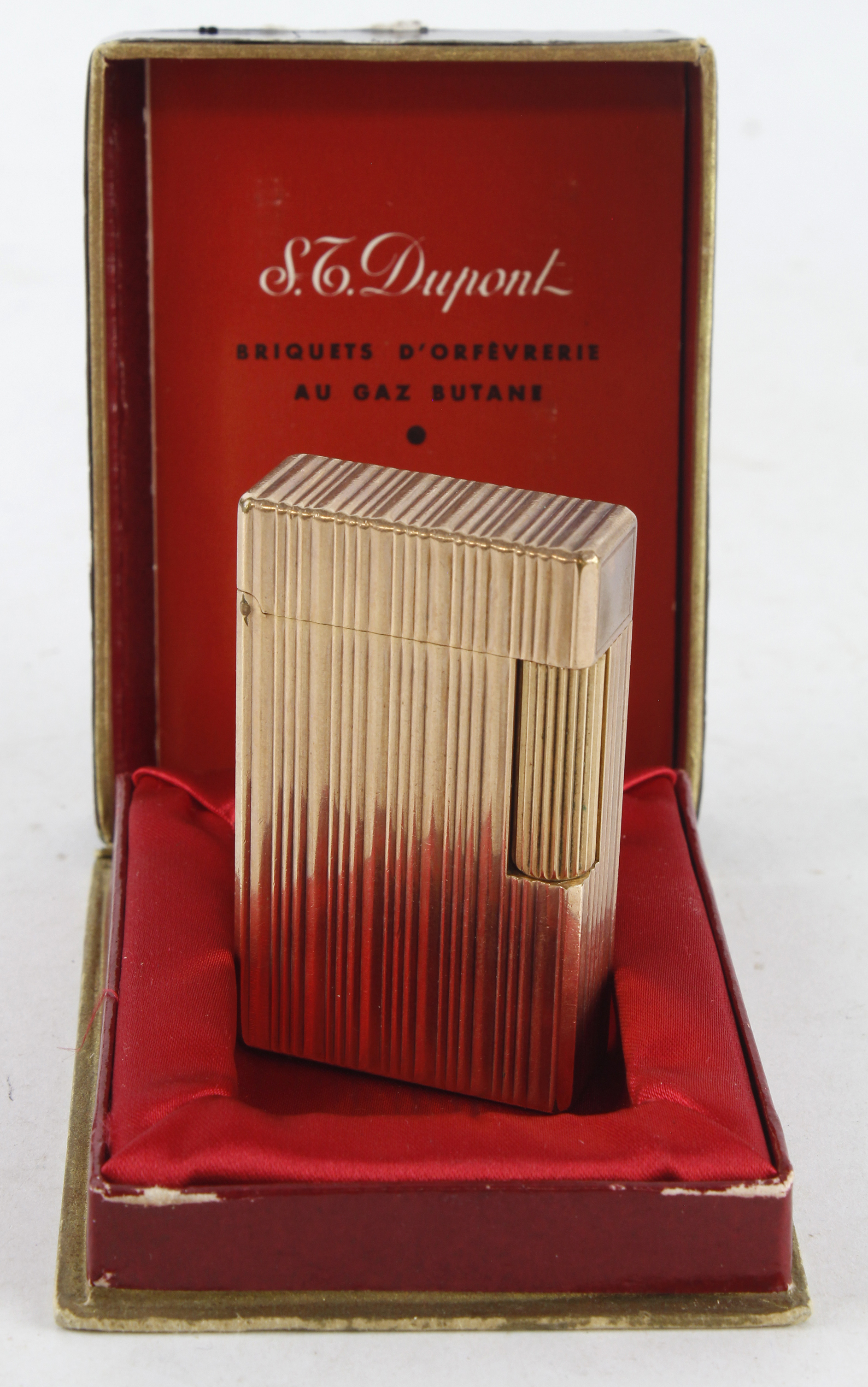S. T. Dupont gold plated lighter, contained in original box