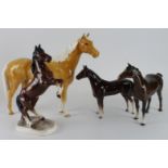 Horses. Four ceramic horses (incl. Beswick), tallest 30cm approx.