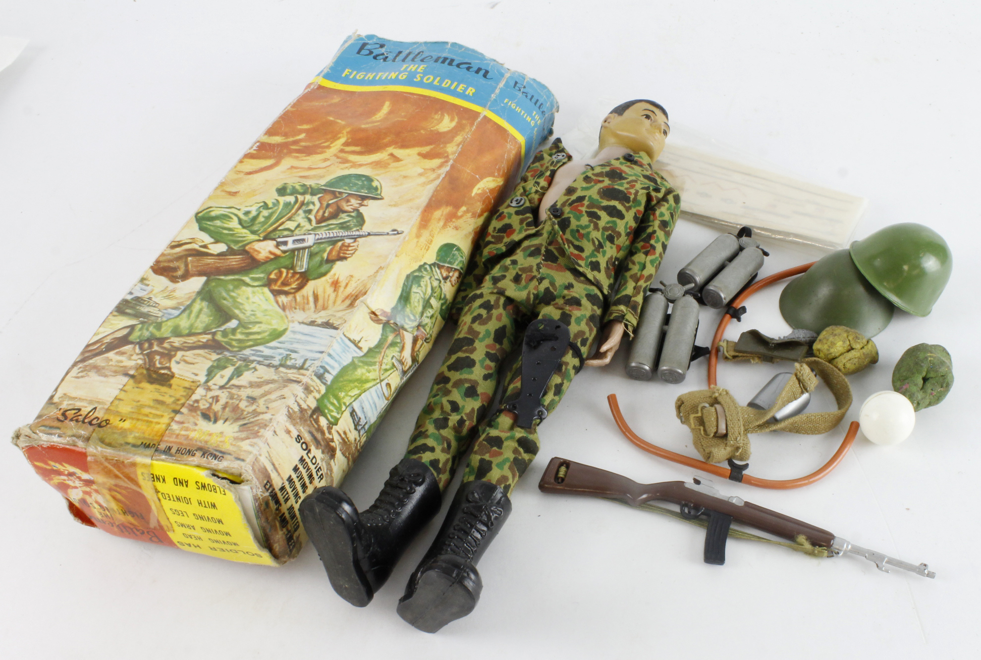 Japanese Salco 'Battleman, the Fighting Soldier' doll, with accessories, contained in original box