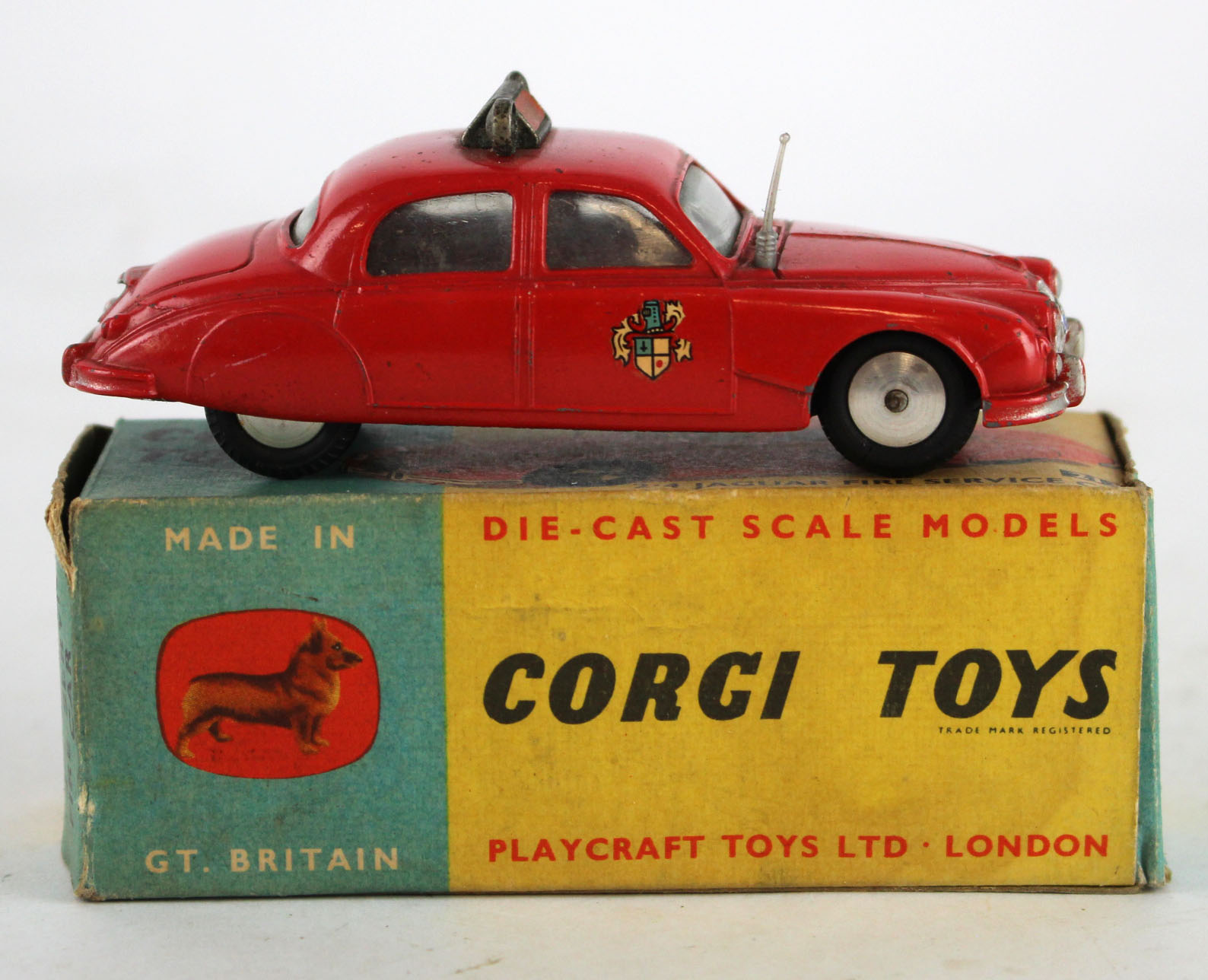 Corgi Toys, no. 213 '2.4 Jaguar Fire Service Car' (red), contained in original box