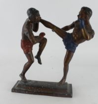 Kickboxing interest. A bronzed kickboxing statue / trophy, height 37cm, length 32cm approx.