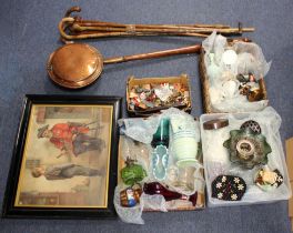 Miscellanea. A collection of various items, including lead toys, ceramics, smalls, walking sticks,