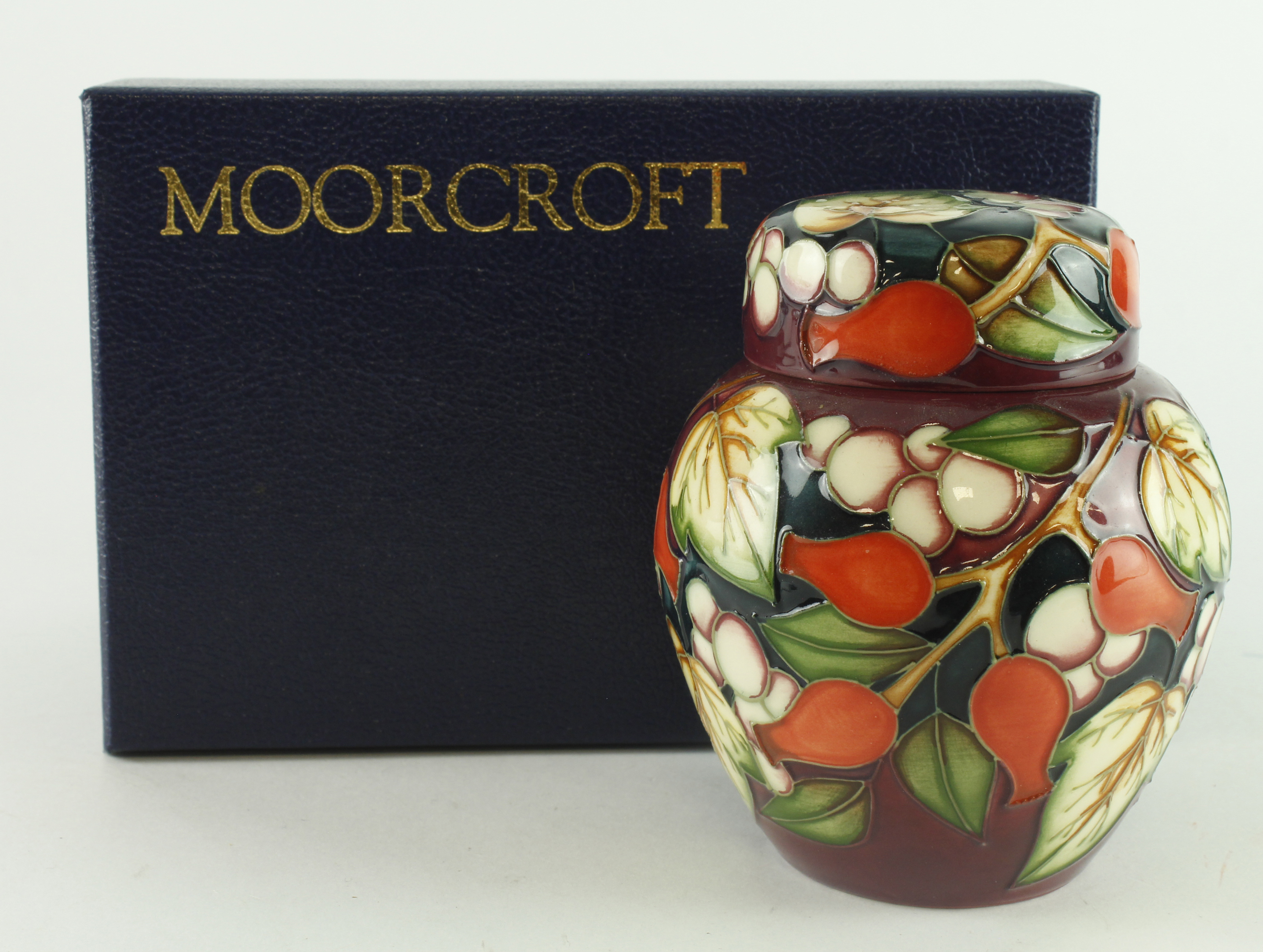 Moorcroft. Small Moorcroft Winter Harvest pattern ginger jar, makers marks to base, height 10.5cm