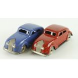 Lehmann. Two Lehmann Spielzeug GNOM tinplate Chrysler Airflow models (no. 807, red & blue), length